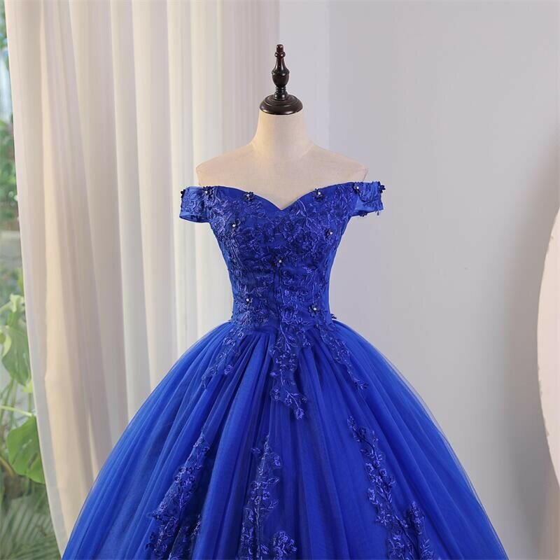 Ashley Gloria Sommer neue blaue Quince anera Kleider süße Blume Party Kleid Luxus Spitze Ballkleid klassische Boho Vestidos für Mädchen