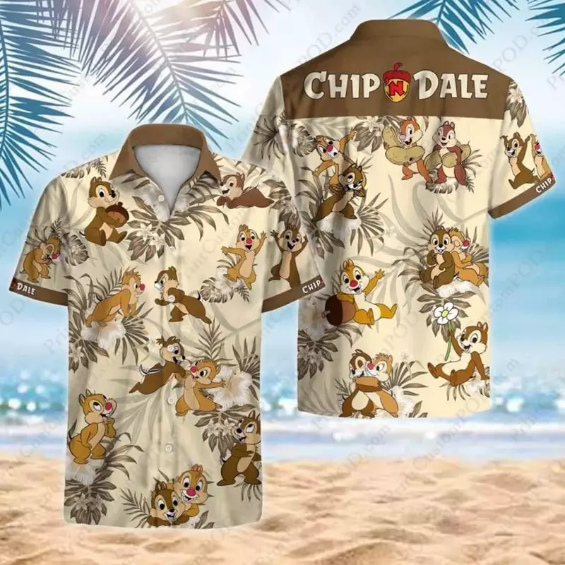 Chip And Dale tropikalna hawajska moda letnia z krótkim rękawem koszula męska Disney Chip N Dale koszula hawajska koszula na guziki plażowa