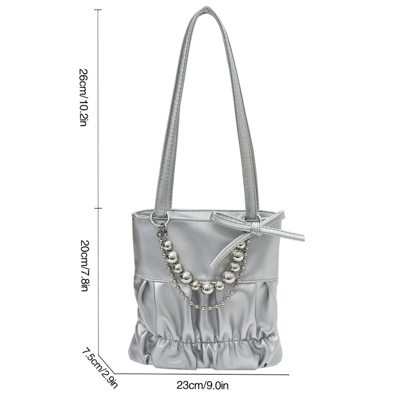 Silver Soft Leather Shoulder Bags for Women 2024 Luxury Designer Pleated Handbags And Purse Fashion Top Handle Tote Bags