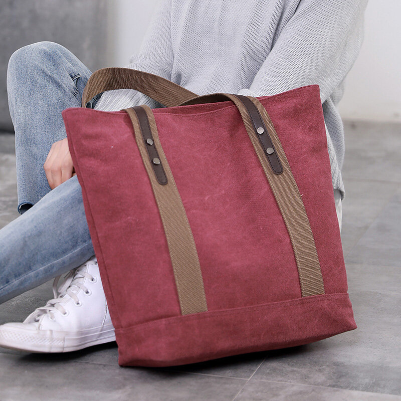 Tas jinjing kanvas baru tas bahu kapasitas besar perjalanan santai anti-maling tas belanja ibu liar modis