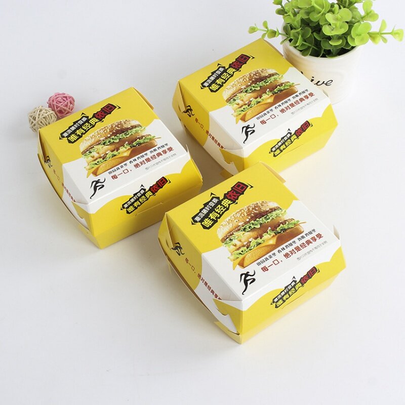 Kotak kertas kemasan kue ayam goreng Burger kualitas makanan kustom produk dapat disesuaikan