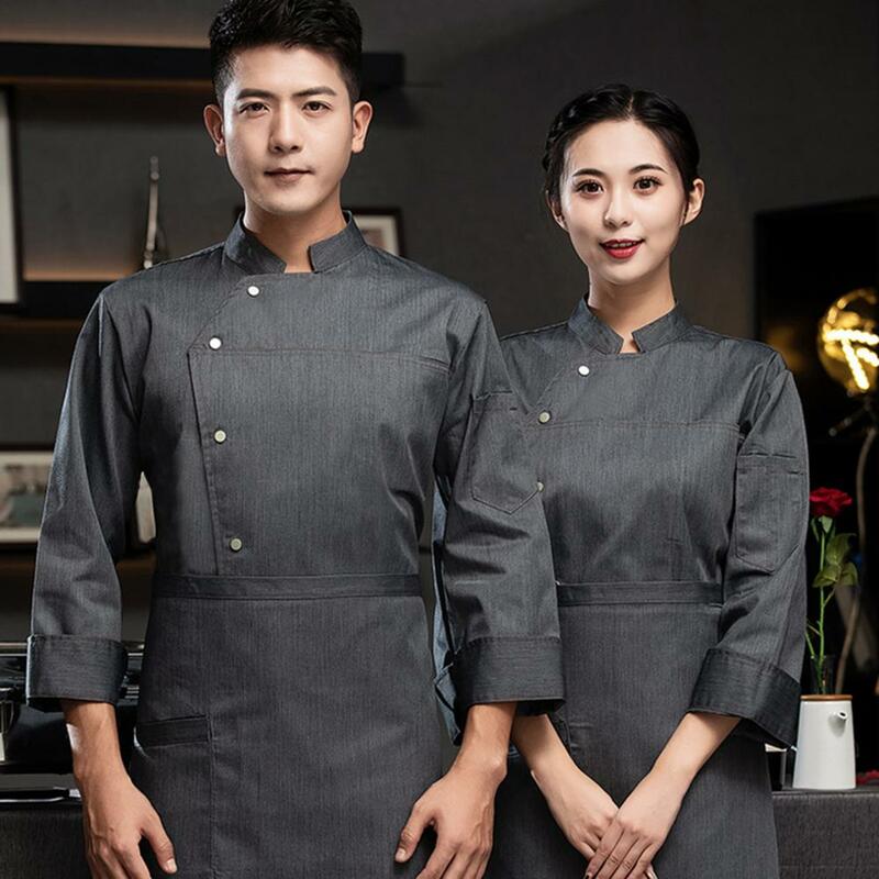 Chef Clothes Breathable Unisex Chef Shirt Soft Solid Color Long Sleeve Uniform Top for Kitchen Bakery Restaurant Sweat-absorbent