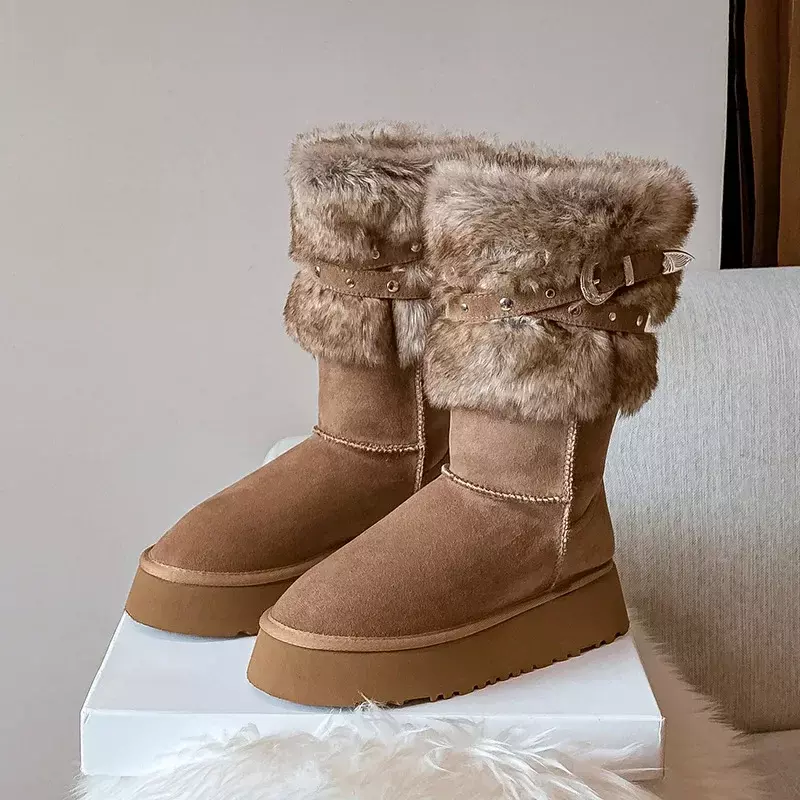 Bottes de neige à semelle optique pour femmes, chaussures en coton, peluche, épaissie, plate-forme polyvalente, hiver, nouvelle mode