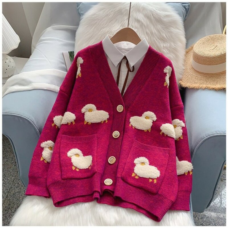 SUSOLA-Cardigans de ovelha com decote em v feminino, suéter feminino, malhas quentes, jaqueta longa, malhas, tendência coreana
