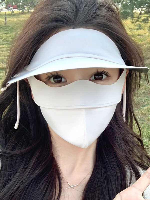 Ochrona przeciwsłoneczna Facekini lato 2024 nowy lodowy jedwab oddychająca regulowana maska czapka sport tenis Golf maski rowerowe Top