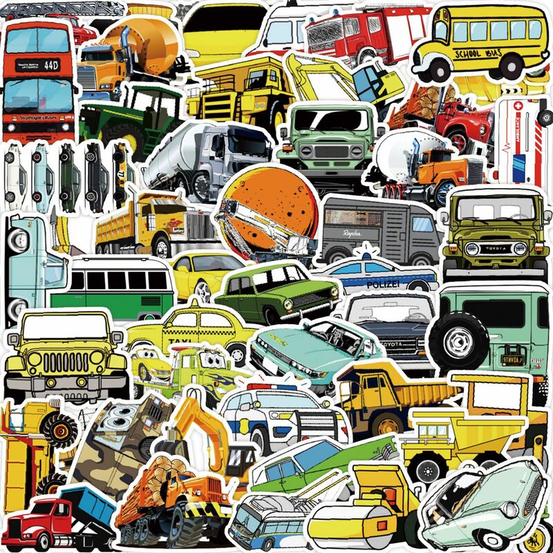 Cartoon Car Series Graffiti Adesivos, Adequado para Laptop, Capacetes, Decoração Desktop, Brinquedos DIY, Atacado, Especial, 50pcs