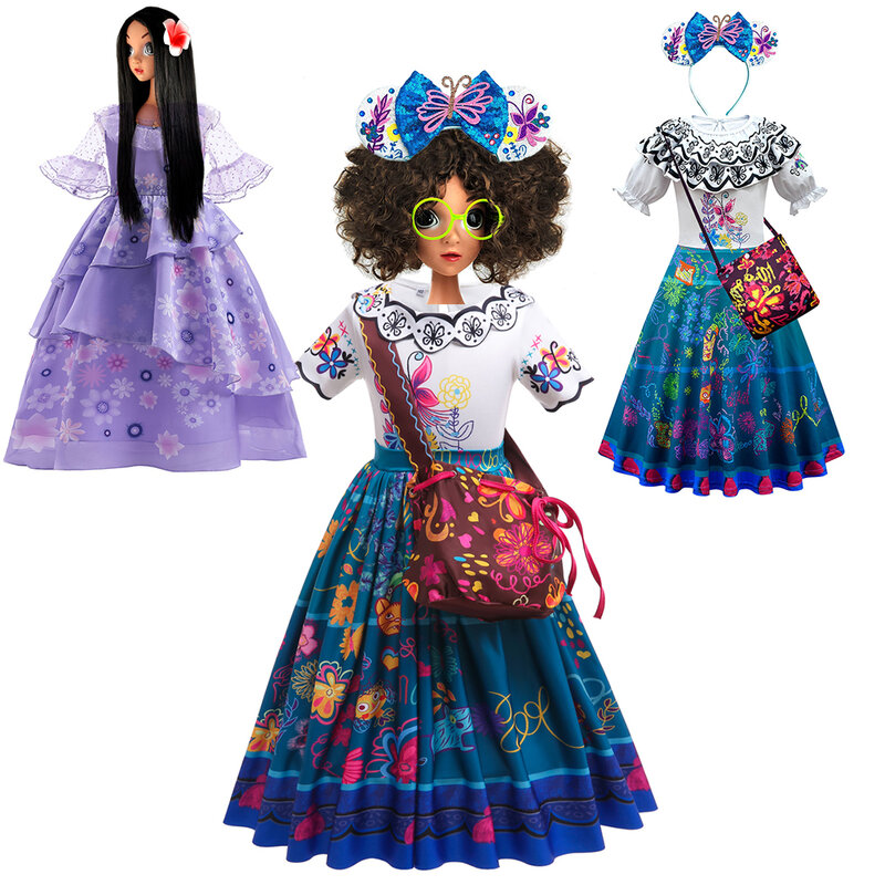 Disney Encanto kostium księżniczka strój urok dla dziewczynek Cosplay Isabela karnawał urodziny świąteczne dziewczyny torba na ubrania
