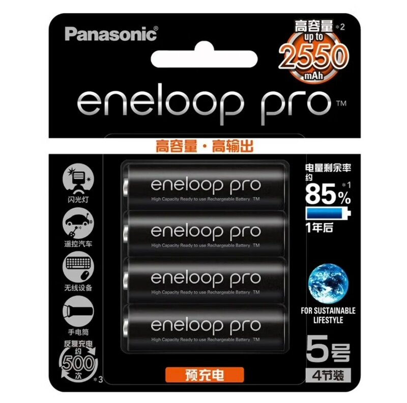 Panasonic-batería Original Eneloop Pro AA, 100% mAh, 2550 V, NI-MH, cámara, linterna, juguete, baterías recargables precargadas, 1,2
