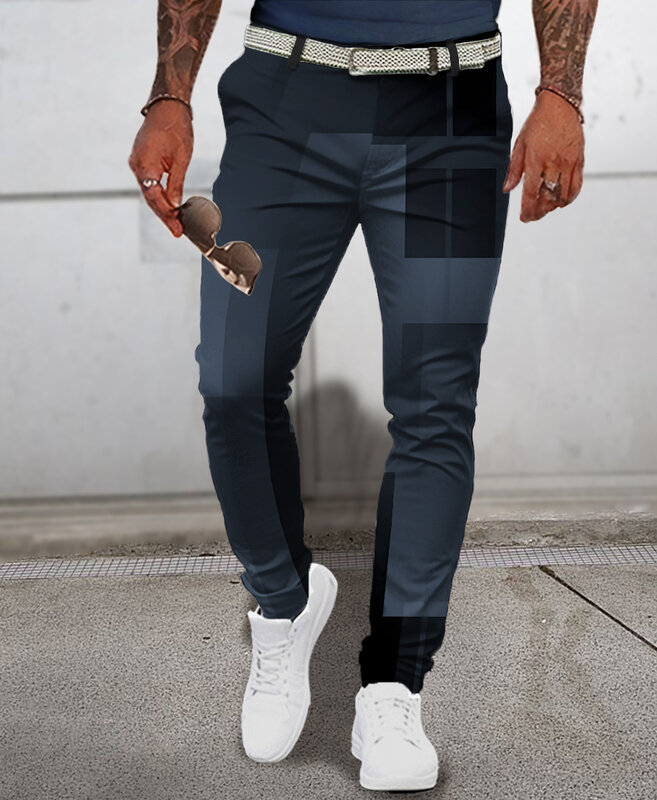 Calça xadrez casual masculina, calça elástica de perna com bolso, versão coreana de várias cores, best-seller, 2024