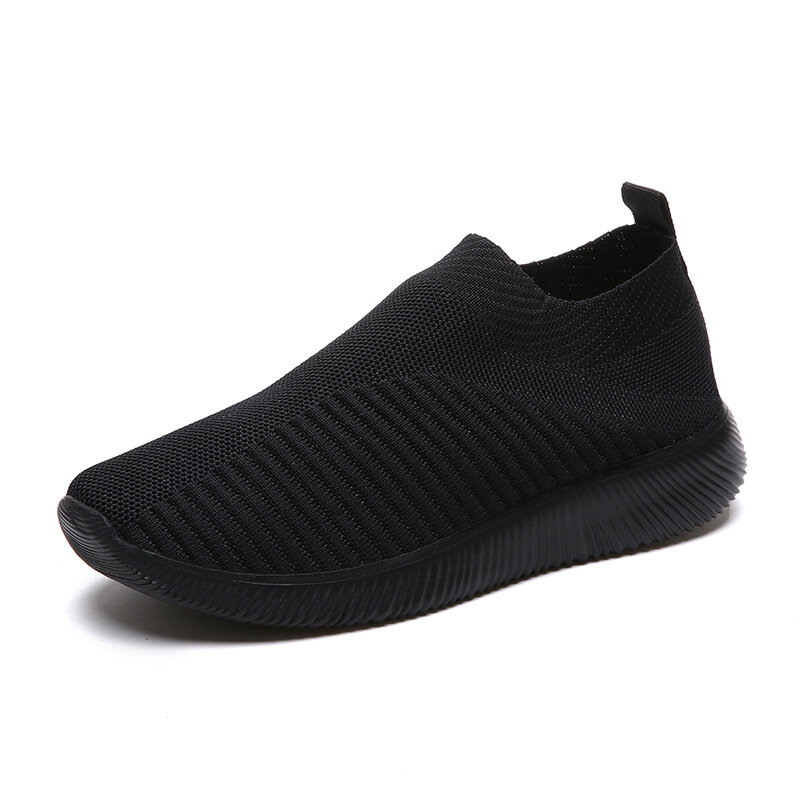 Comemore-zapatos vulcanizados de punto para mujer, zapatillas informales sin cordones, calzado plano para caminar, mocasines blancos de malla suave, 2023