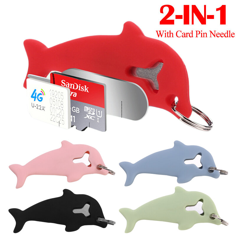 For SIM Card Removal Needle Pin & Needle Holder Tray Open Needle Mobile Phone SIM Card Storage Case Dolphin Ejecter Tool Keyring