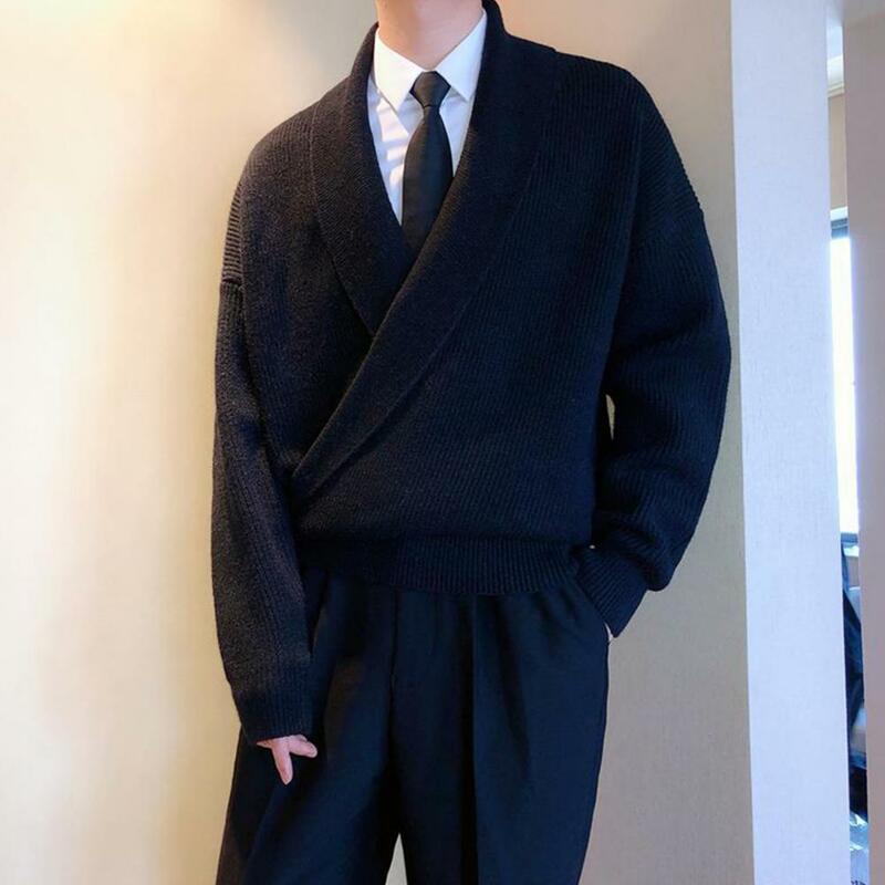 Accogliente Pullover in tinta unita maglione con orlo elastico da uomo con scollo a V profondo maglione lavorato a maglia Pullover caldo spesso per l'autunno inverno morbido