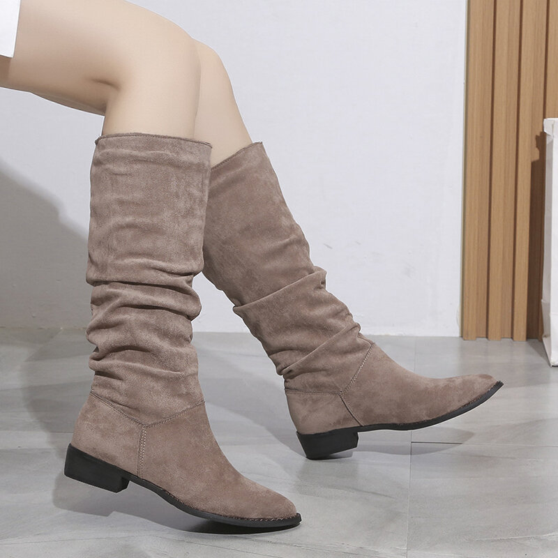 2024 Ladies Western Boots  New Platform Women's Knee High Boots Fashion Outdoor Casual Blue Cowboy Long