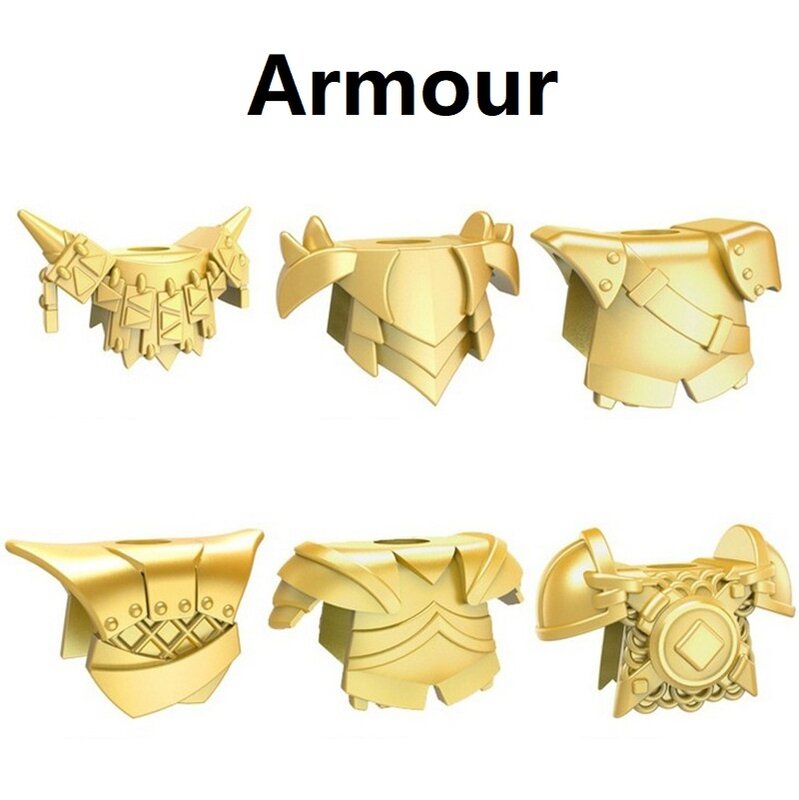 Minifiguras DE ACCIÓN DE ROMA Medieval, casco de escudo de caballero dorado, armadura, paquete de armas, bloques de construcción, juguetes de Briks