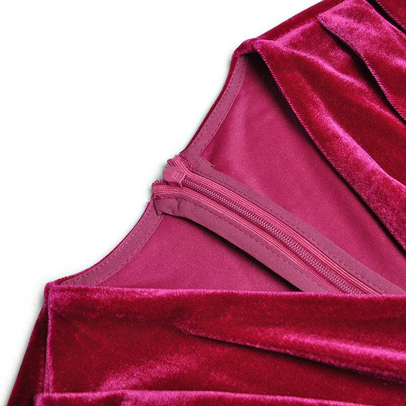 Плиссированная поясная сумка с V-образным вырезом и длинными рукавами, юбка с разрезом на бедрах, длинное бархатное платье