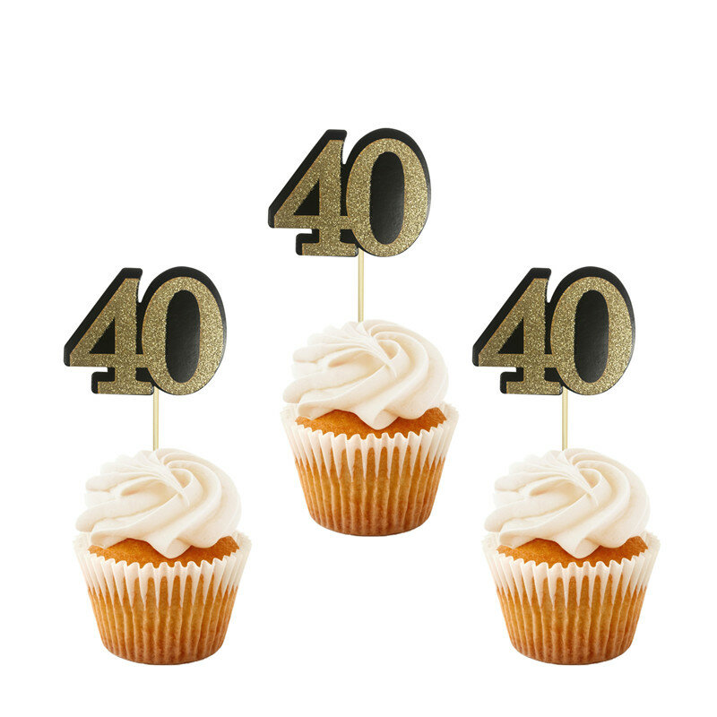 40 Year Birthday Banner Cupcake Toppers Number Balloons Photo Booth Props Swirls Spiral Ornaments Adult Birthday Party Supplies