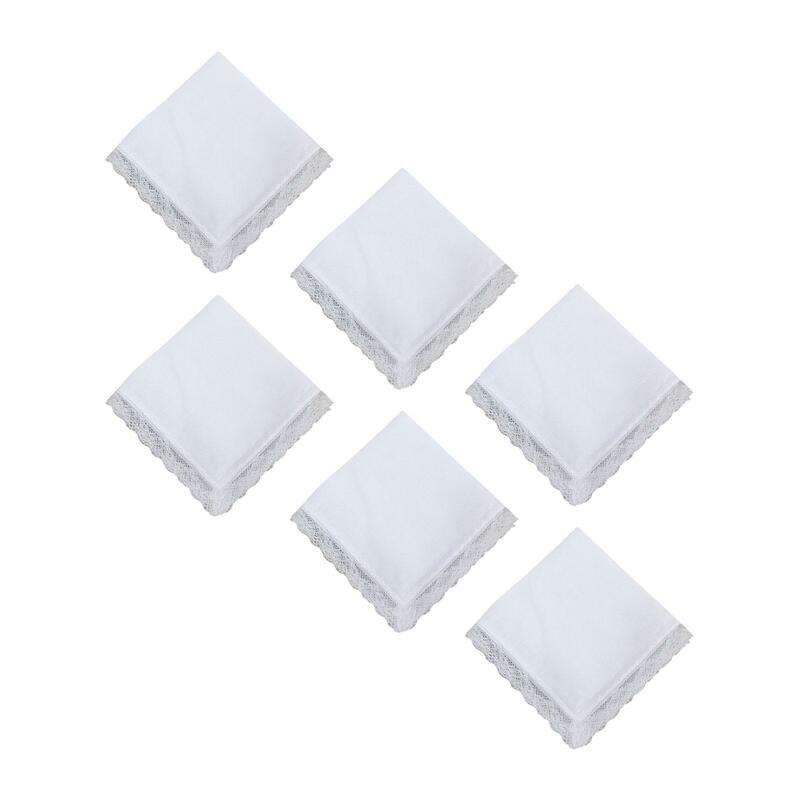 6 Pieces Pure Cotton White Handkerchiefs DIY Painting Soft with Lace Trim Reusable Kerchiefs for Unisex Women Lady Children Gift