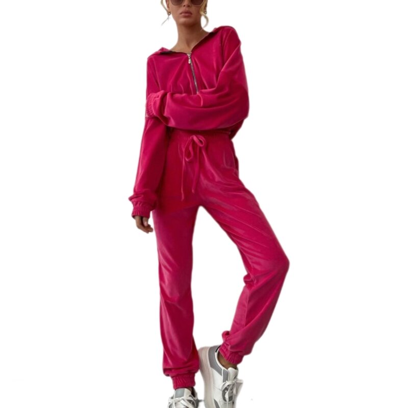 Womens Two Piece Outfit 긴 민소매 지퍼 탑 스웨트 팬츠가있는 까마귀 운동복 Active Tracksuit Sportswear