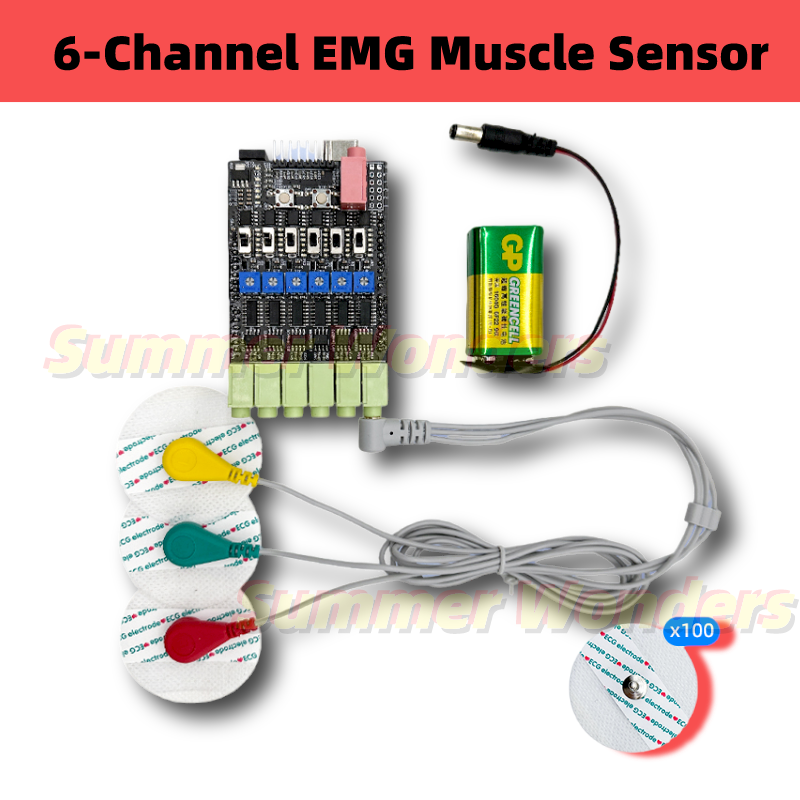 Capteur musculaire EMG à 6 canaux, Module d'acquisition électrique, Port série, Kit Arduino UNO, dispositif portable intelligent, Code de démonstration