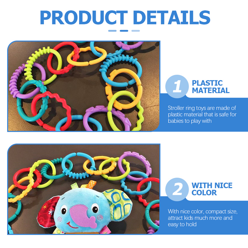 Anneau de connexion en plastique pour bébé, jouet pour poussette, 24 pièces