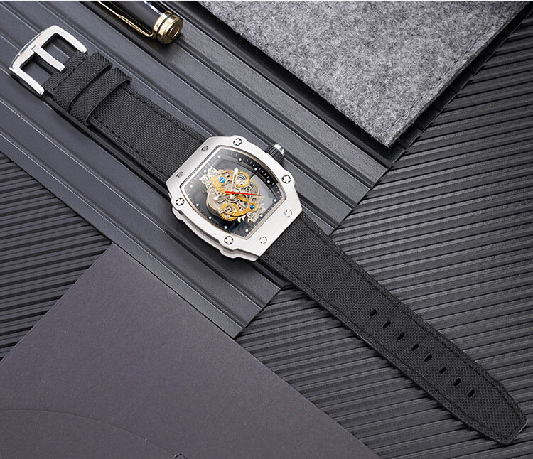 Heren Uitgehold Waterdicht Licht Luxe Wijn Emmer Stijl Mannenklok Sport Mode Quartz Horloges Transparant Horloge Voor Heren