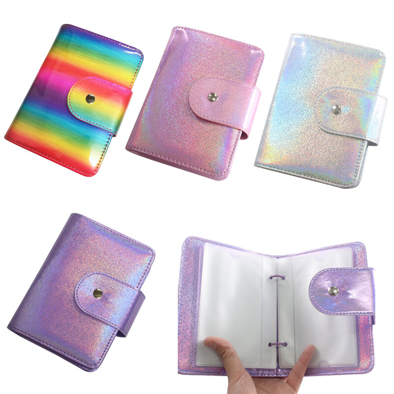 20slots 6*12cm arco-íris/laser prata prego arte placas titular saco de armazenamento caso vazio modelo de aço inoxidável estêncil álbum saco