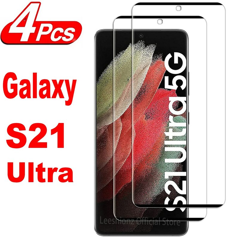 Película de vidro temperado para Samsung Galaxy S21 Ultra 5G, protetor de tela 9999D, 1 pc, 4pcs