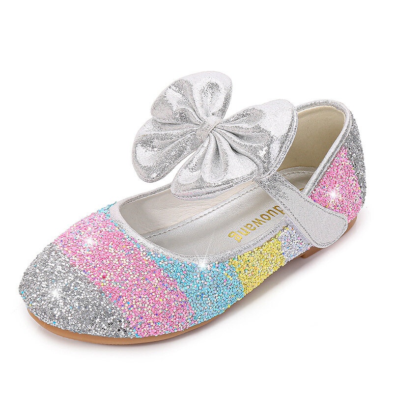 Anak-anak Sepatu Bayi Outdoor Musim Gugur Bayi Gadis Putri Sepatu Glitter Leather Pelangi Busur Payet Pesta Pernikahan untuk Anak-anak