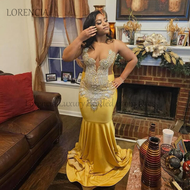 Rhinestones Glitter Prom Dresses Sleeveless Mermaid Party Gown For Black Girl Crystal For Black Girl Sparkly vestidos de gala