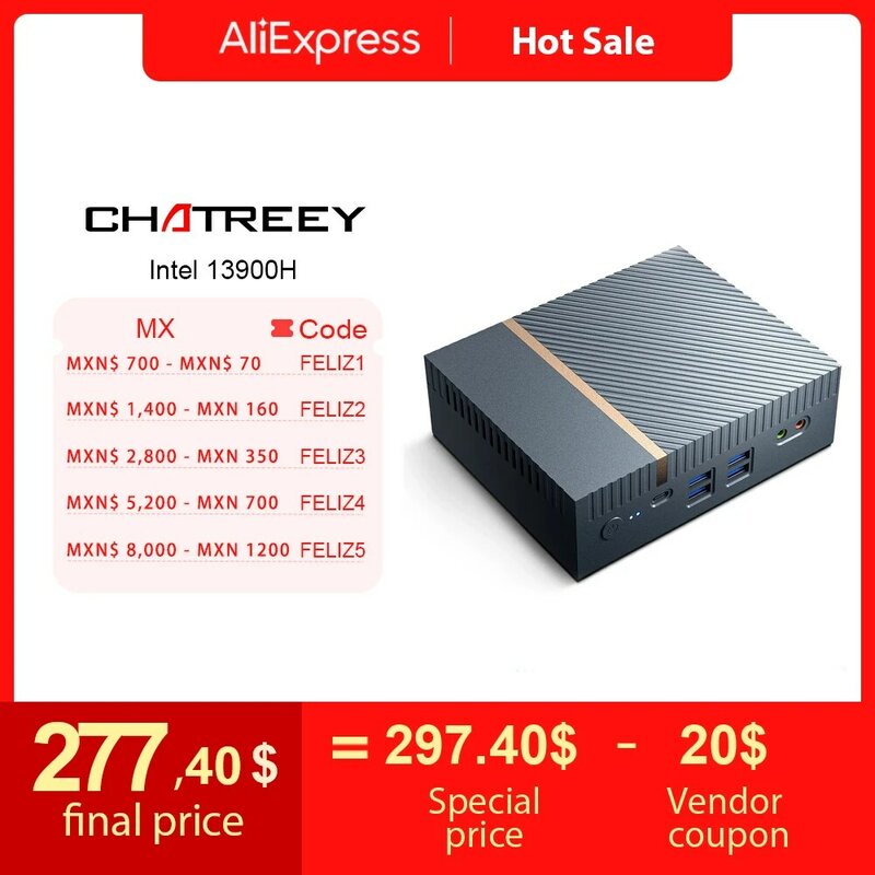 Chatreey-Mini PC IT12 para juegos, Intel Core i7 1360P i9 13900H, 2x2,5G, Ethernet, PCIe 4,0, Wifi 6, Thunderbolt 4