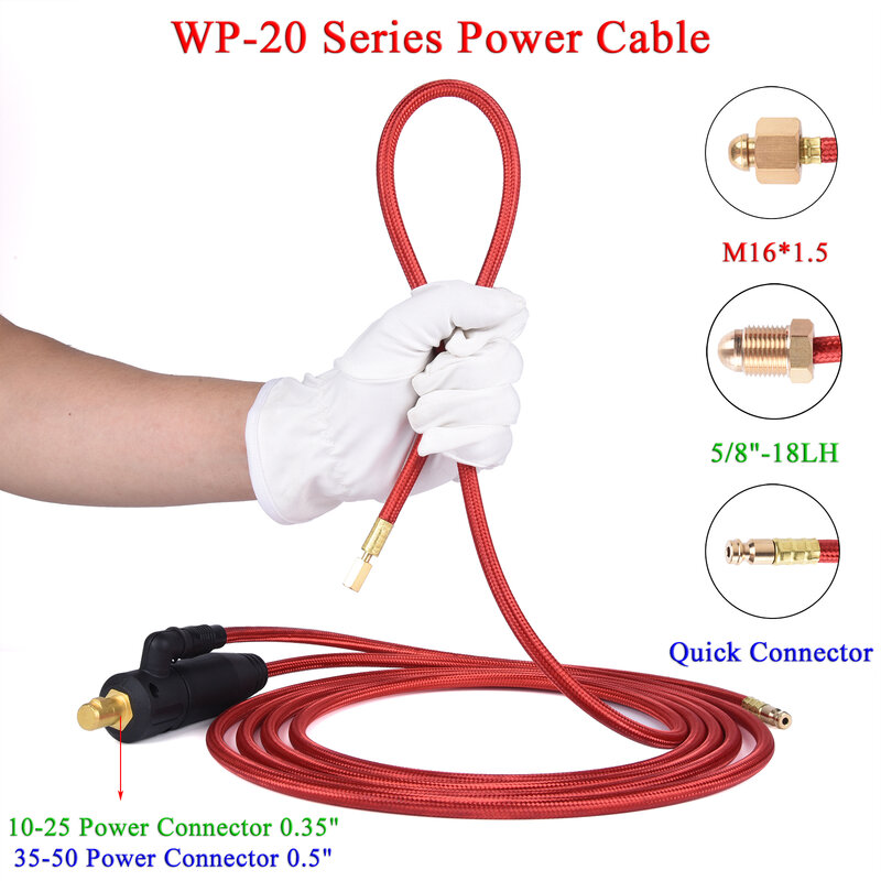 Cable de alimentación de antorcha TIG WP20, conector rápido de 5/8 "M16 para antorchas TIG refrigeradas por agua, serie 20, 3,8 m, 12,5 pies, 250A