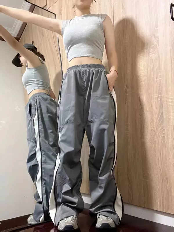 2024 New Women Casual Baggy Pants Harajuku Oversized Cargo Pants Y2K Korean Fashion Hip Hop Wide Leg Zipper Trousers Sweatpants