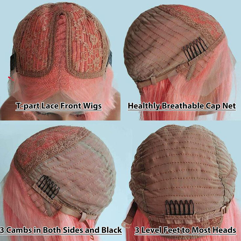 Peruka Ombre Pink Bob prosta koronkowa peruka z przodu ludzkich włosów dla kobiet krótki Bob przezroczysta koronkowa peruka bielona wstępnie oskubane węzły