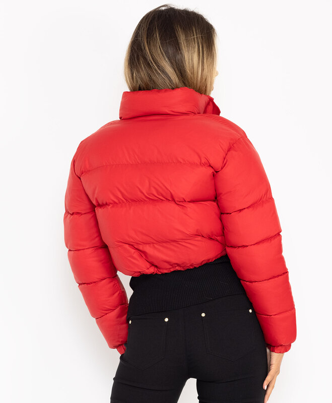 Jaket katun hangat wanita, mantel wanita musim dingin longgar ringan dengan bantalan katun hangat kerah tegak ritsleting warna polos