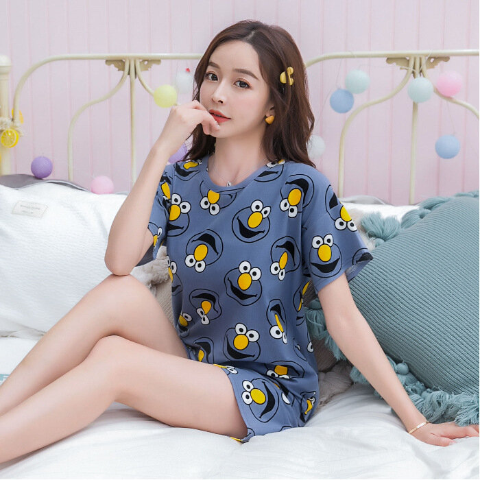Conjunto confortável de pijamas de manga curta feminino, adoráveis trajes caseiros, pijamas femininos, primavera e verão, 2022
