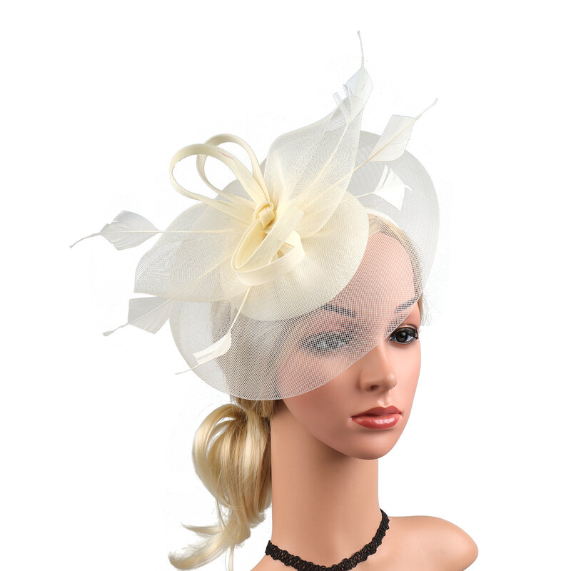 Chapeaux pour femmes, style Vintage, pour fête de thé, avec plumes, bandeau voile en maille, diadème de mariage