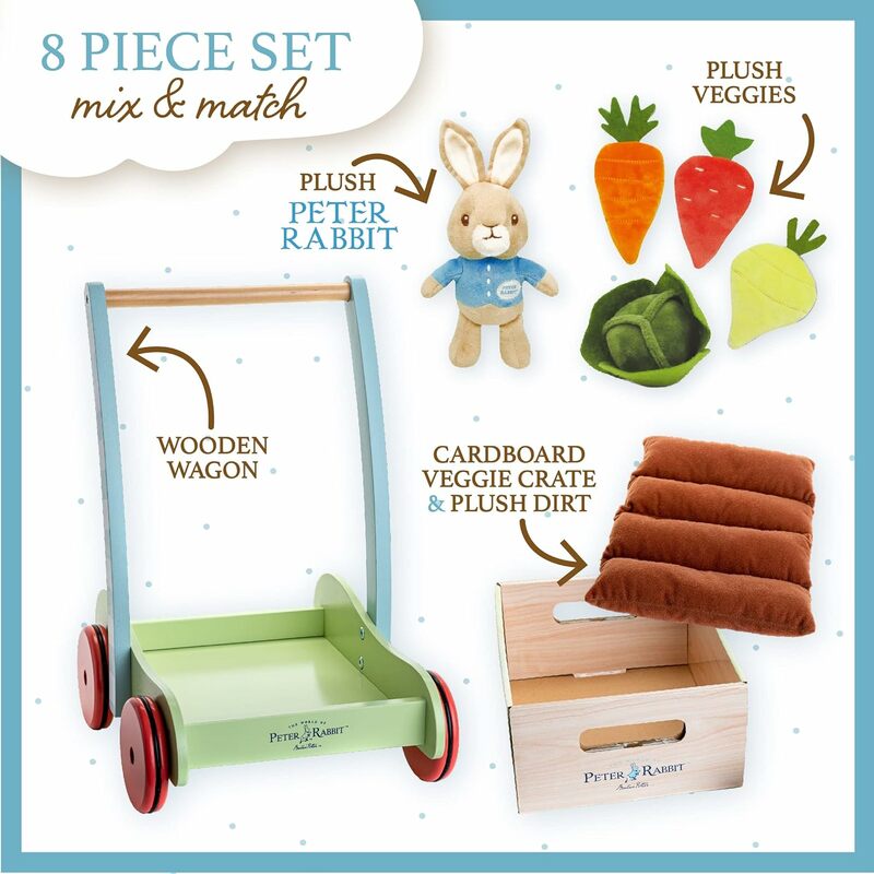 Beatrix Potter Peter Rabbit Wooden Garden Wagon and Plush Veggie Play Set,