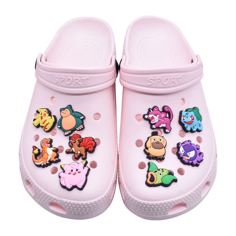 Pikachu gengar รองเท้าอะนิเมะโปเกมอนหัวเข็มขัดอุปกรณ์เสริมสำหรับเด็กรองเท้าอุดตันของขวัญสำหรับเด็กตกแต่งเสน่ห์
