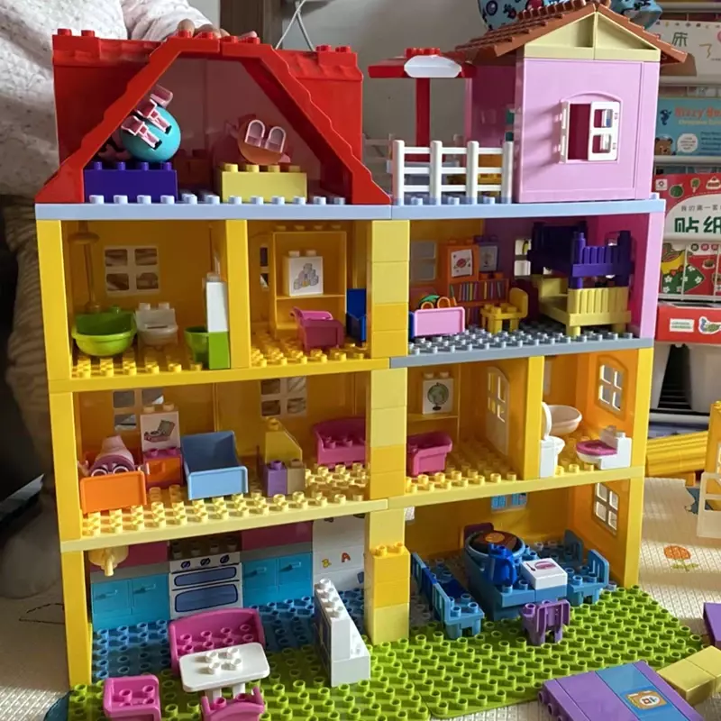 Blok Bangunan Besar Aksesoris Furnitur Rumah Bermain Tempat Tidur Perkakas Dalam Ruangan Kompatibel Bata Besar Merakit Mainan Hadiah Anak-anak Anak-anak