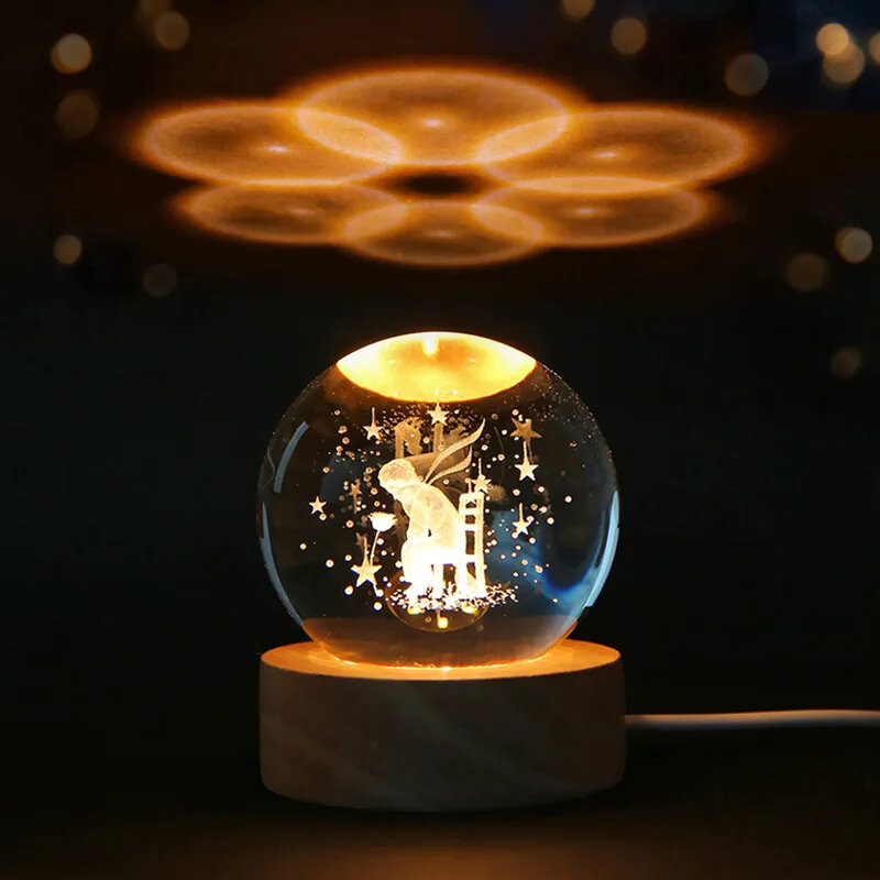 Bola de cristal 3D de 6cm para decoración del hogar y escritorio, grabado con láser globo con sistema Solar, luz nocturna de Planeta, regalo de cumpleaños y Astronomía