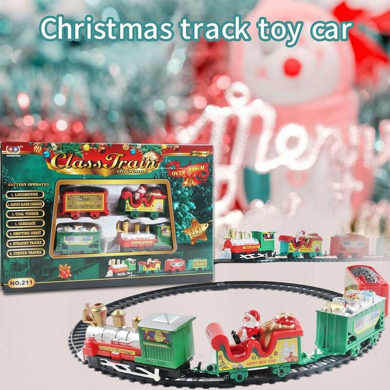 1 Set Kerst Elektrische Trein Speelgoed Rail Auto Mini Trein Decors Boom Kind Speelgoed Met Jaar Nieuw Frame Kerst 2024 Track Geluid L Z7d9