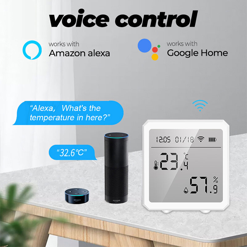 Lonsonho Tuya Zigbee Smart Temperature Humidity Sensor Detector Smartlife Home Automation Alexa Google Assistant Compatible