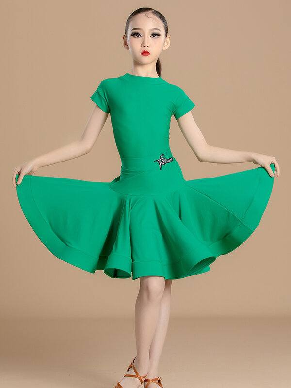 Женское платье для латиноамериканских танцев, флуоресцентная юбка с коротким рукавом и разрезом, модель DN17902, 2024