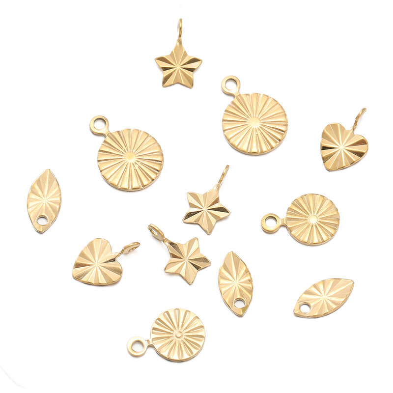 Liontin Hati baja tahan karat warna emas 20/50 buah liontin jimat kalung bulat untuk DIY membuat perhiasan gelang Aksesori