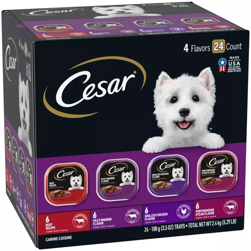 Cesar Classic Boaf In Sauce Wet Dog Food Variety Pack, 3,5 uncji tace (24 szt.)