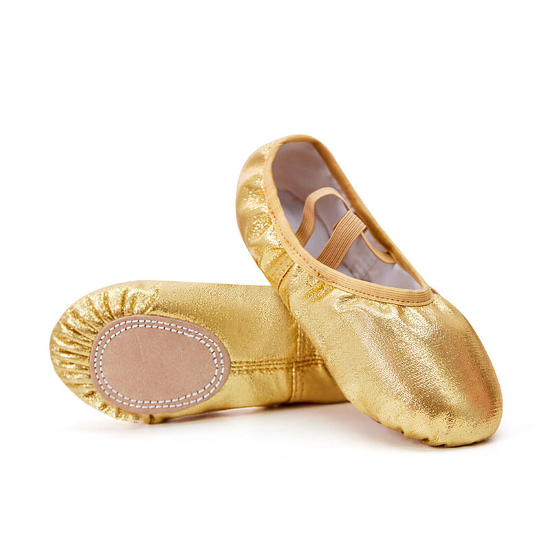 Child Ballet shoes with soft soles free tie up adult training shoes colorful PU shiny dance cat claw shoes girls ballet Slipper