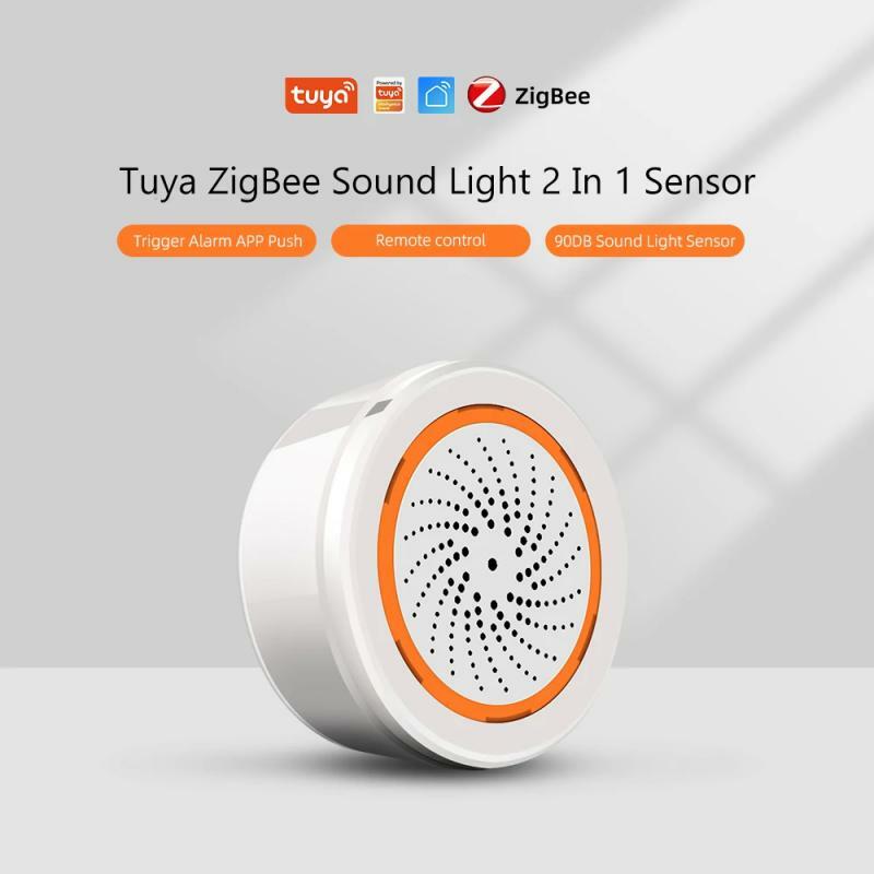 Sensor de luz y sonido 2 en 1, alarma de sirena integrada de 90dB, Control remoto de casa inteligente a través de la aplicación SmartLife, Tuya ZigBee 3,0