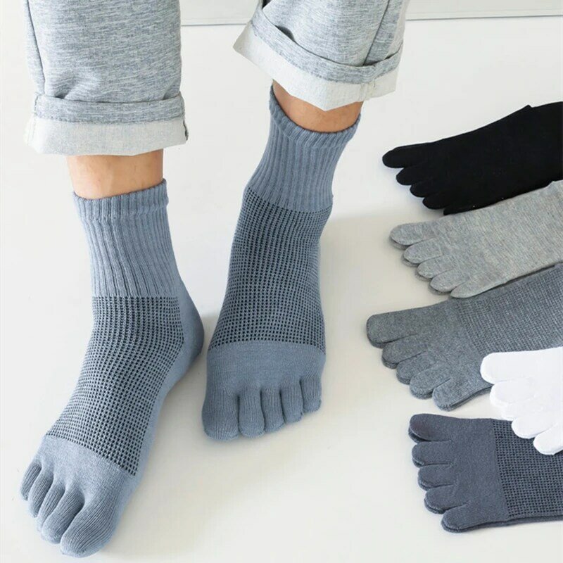 Meias de tornozelo de cinco dedos masculino, 100% algodão, macio, elástico, duradouro, malha, respirável, desodorante, sem mostrar, com os dedos