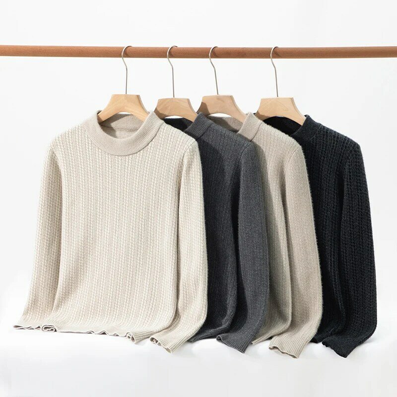 2023 Winter New Men Solid Color Sweater Trendy Fashion Casual Knitwear Slim Fit Versatile Bottom Shirt Round Neck Thickened Top