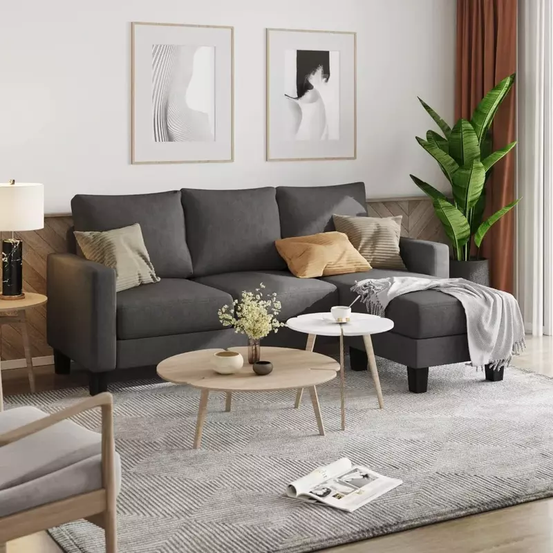 Em forma de L sofá secional conversível, assento macio, tecido de linho moderno, sofá de luxo na sala de estar, Loveseat Hall, 3